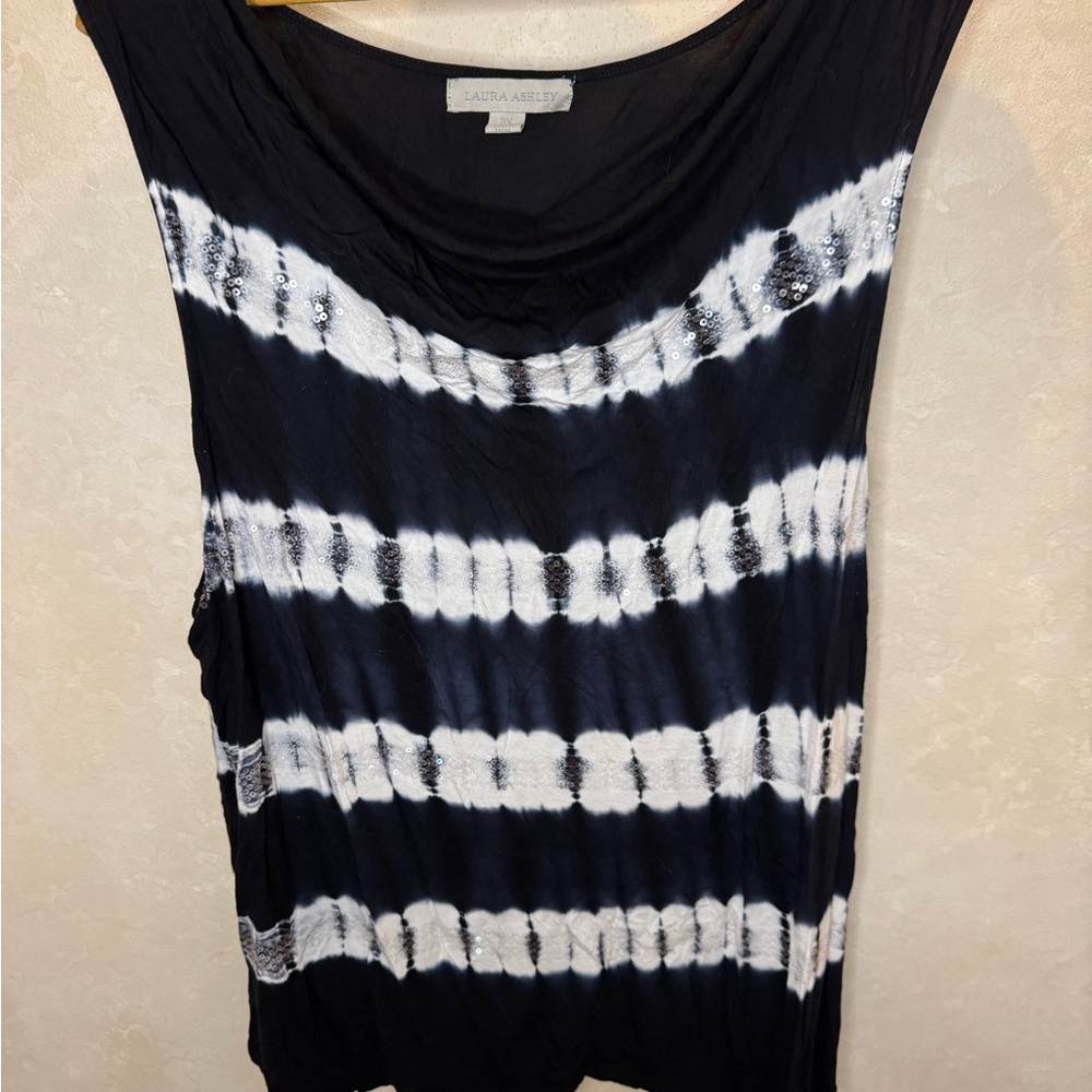 Laura Ashley Tie-Dye Black and White Blouse